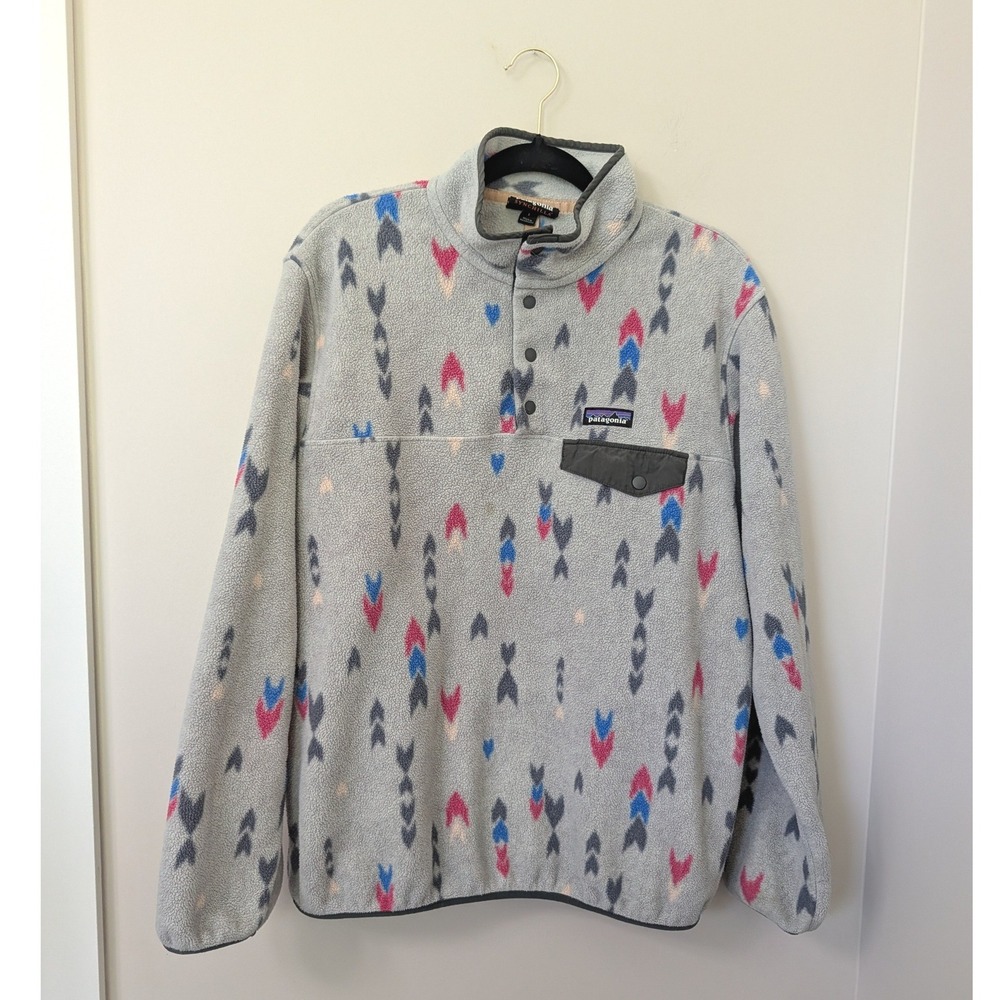 Patagonia Synchilla Snap-T Fleece Pullover Gray Arrow Print Large